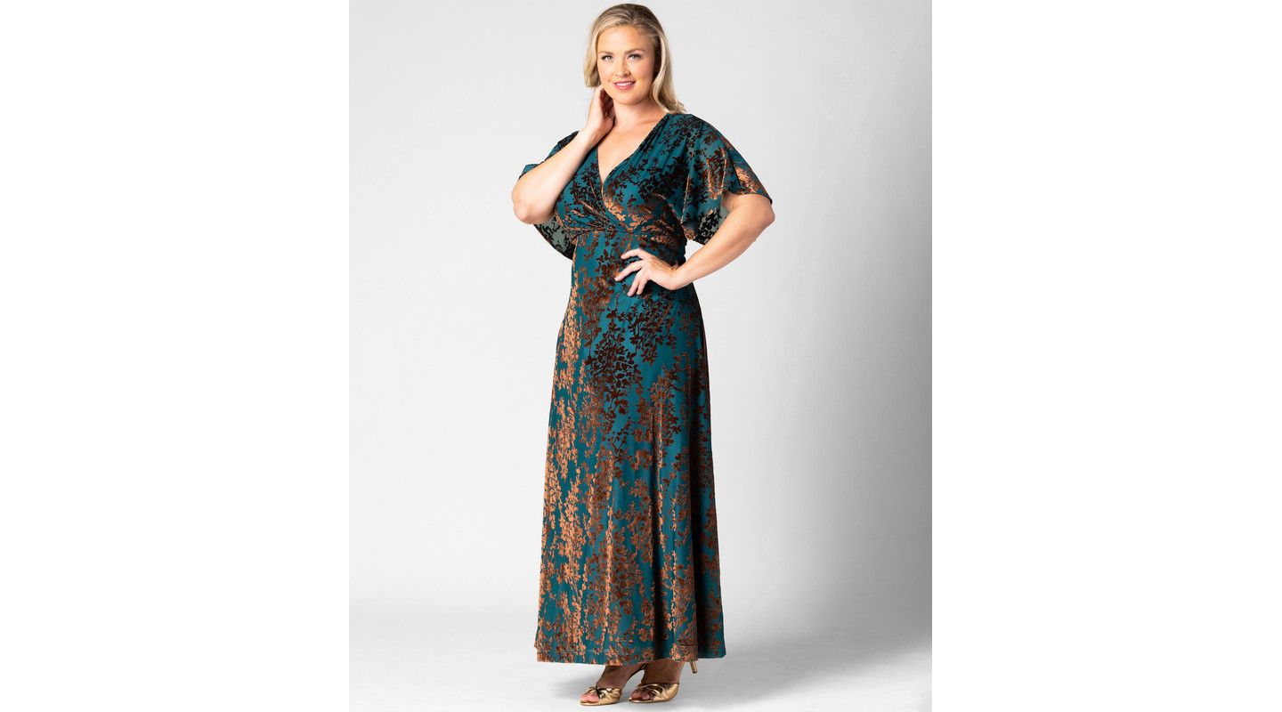 Женские платья Kiyonna Plus Size Twilight Velvet Surplice V-Neck Empire-Waist Gown, цвет: Бирюзовый — фото 2