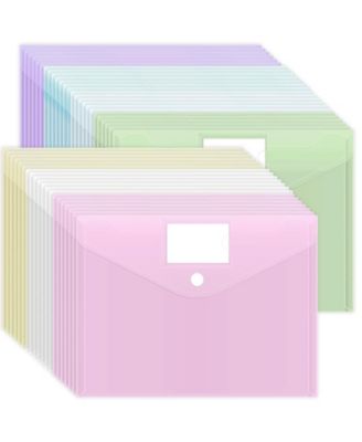 45 Pack A4 Plastic Envelope Folders Hook Loop Closure Label Pocket Office Organization 8 Colors