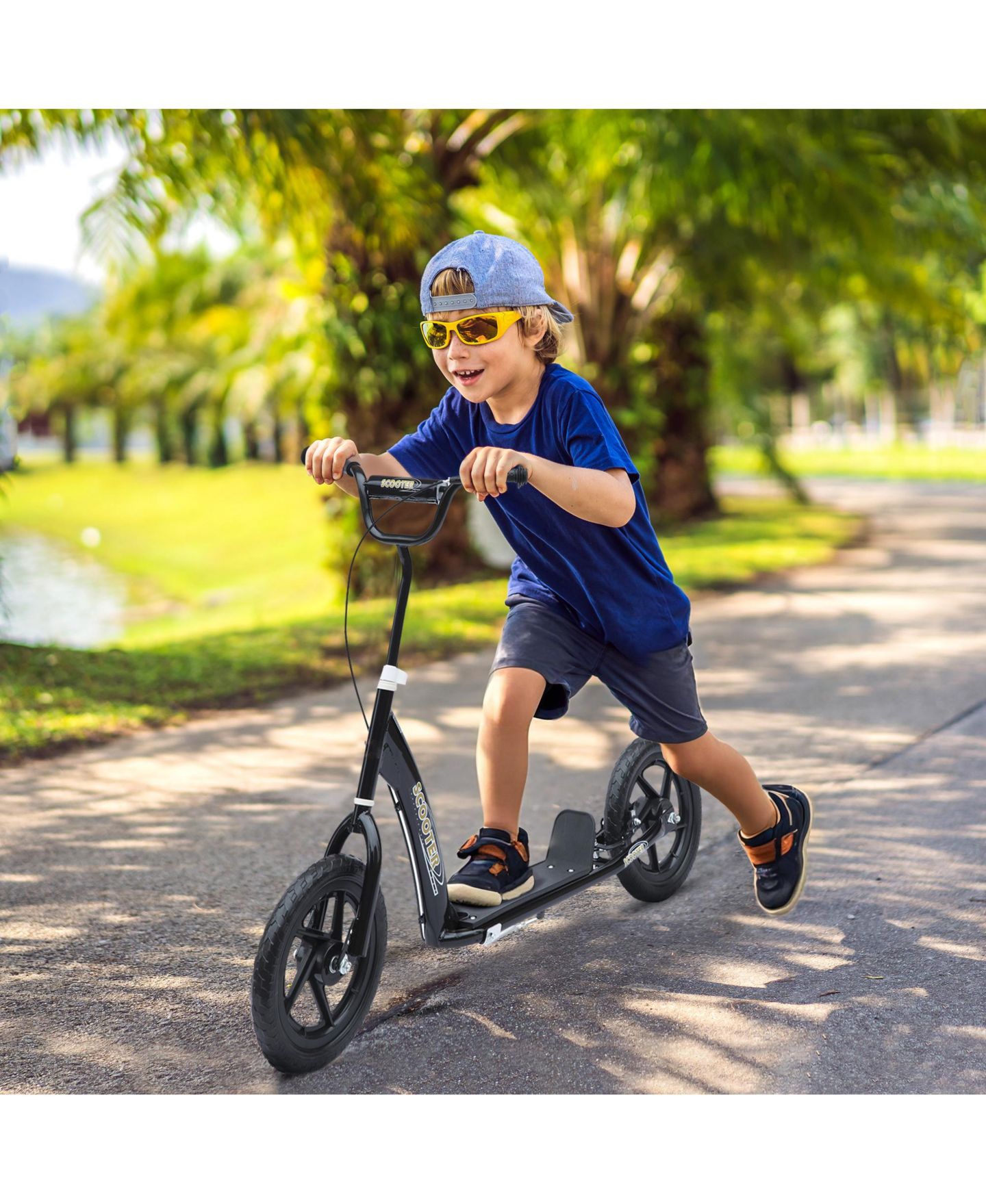 Детская игрушка Glintex Kids Steel Kick Scooter with Adjustable Handlebar and 12" Big Wheels, 110-lb Capacity, Ages 5-12, цвет: Чёрный — фото 2