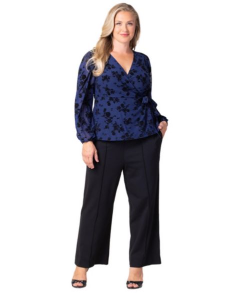 Женский топ Kiyonna Plus Size Alissa Long Sleeve Mesh Wrap, цвет: Тёмно-синий