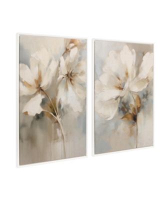 Sylvie Beaded Abstract Botanical Floral Linen Painting 1 and 2 Framed Canvas Art Set by The Creative Bunch Studio