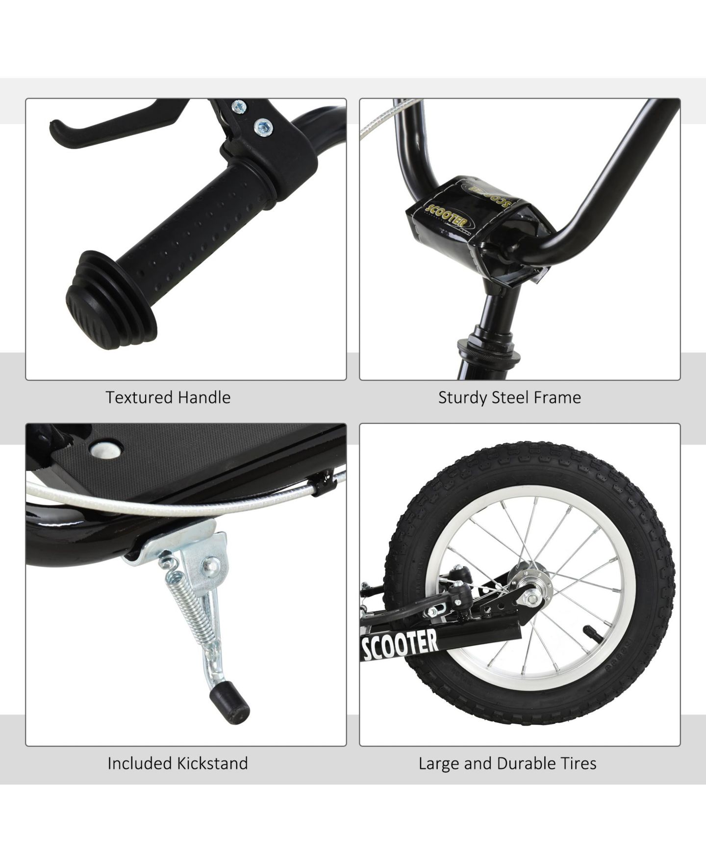 Детская игрушка Glintex Teens Kick Scooter with Dual Brakes, Adjustable Handlebar & Inflatable Tires, Holds 220 lbs, Ages 5+, цвет: Чёрный — фото 5