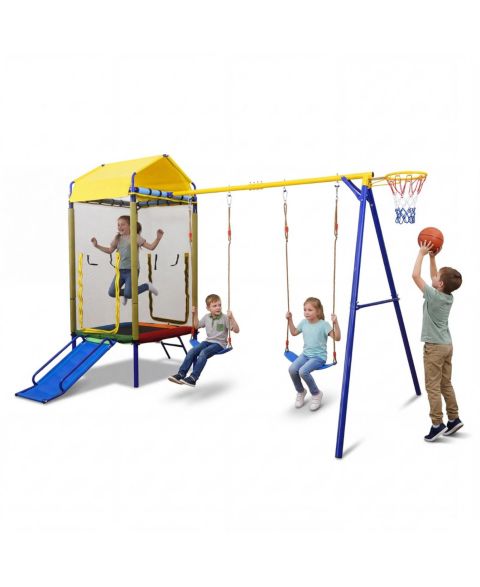 Детские игрушки Glintex 5-in-1 Backyard Playset with 40 in Trampoline, Slide, Swing Set, 330 lb Capacity, Ages 8+, цвет: Жёлтый