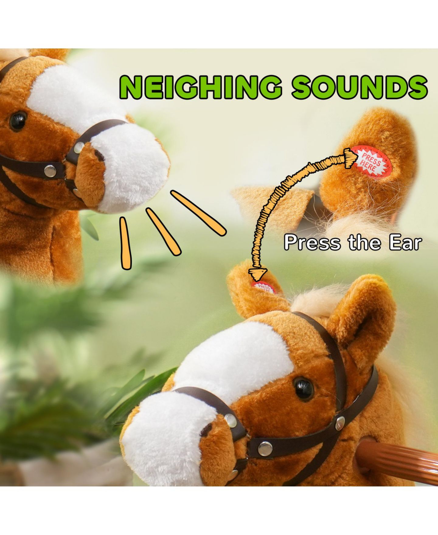 Детская мягкая игрушка Glintex Ride On Walking Horse Plush Foot-Powered Toy with Neighing Sound and 132-lb Capacity, Ages 3-5, цвет: Коричневый — фото 5