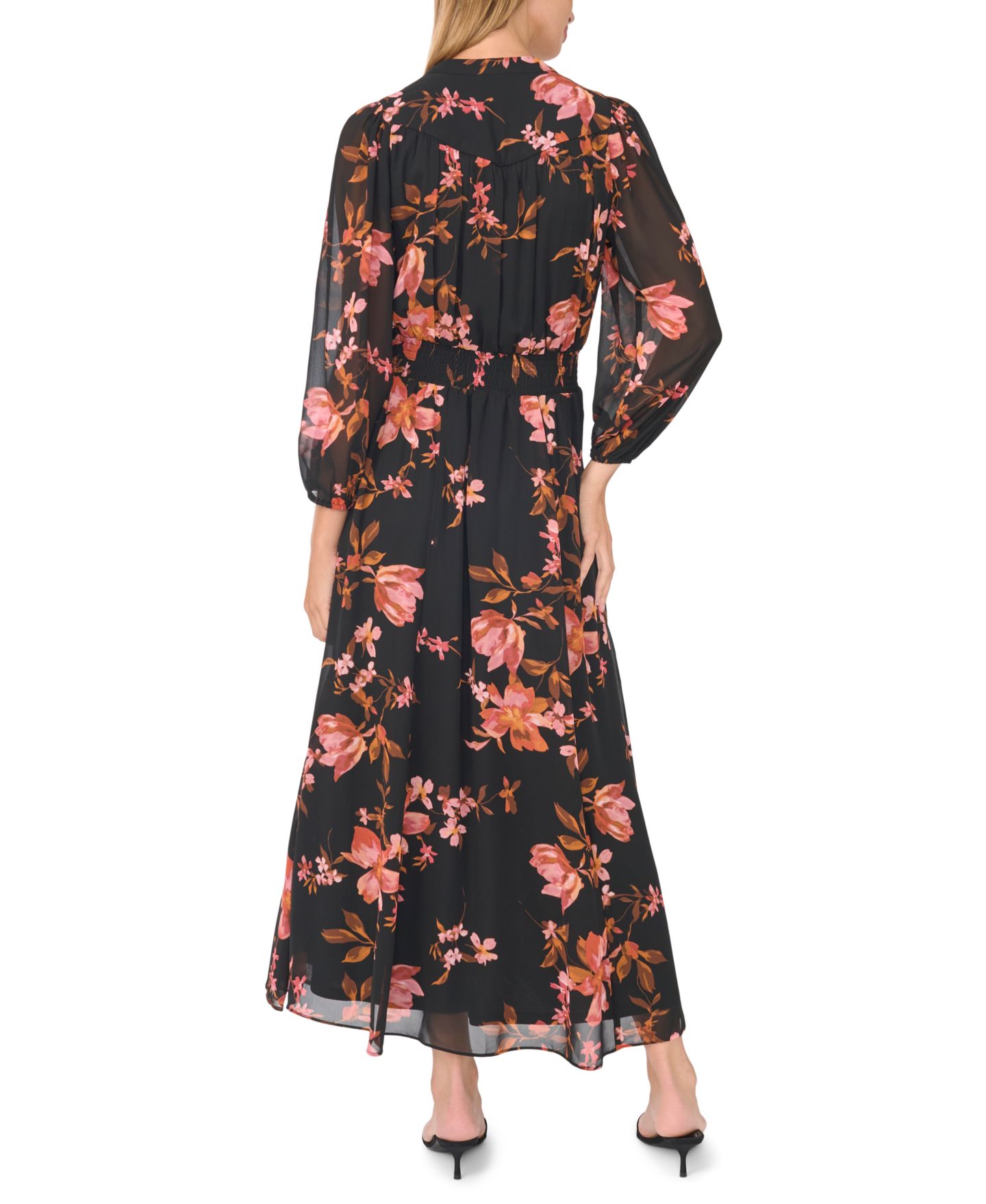 Женское платье Sam & Jess Floral-Print V-Neck Long-Sleeve Maxi, цвет: Насыщенный чёрный — фото 4