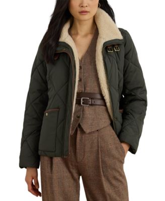 Women's Faux-Fur-Collar Diamond Quilted Jacket