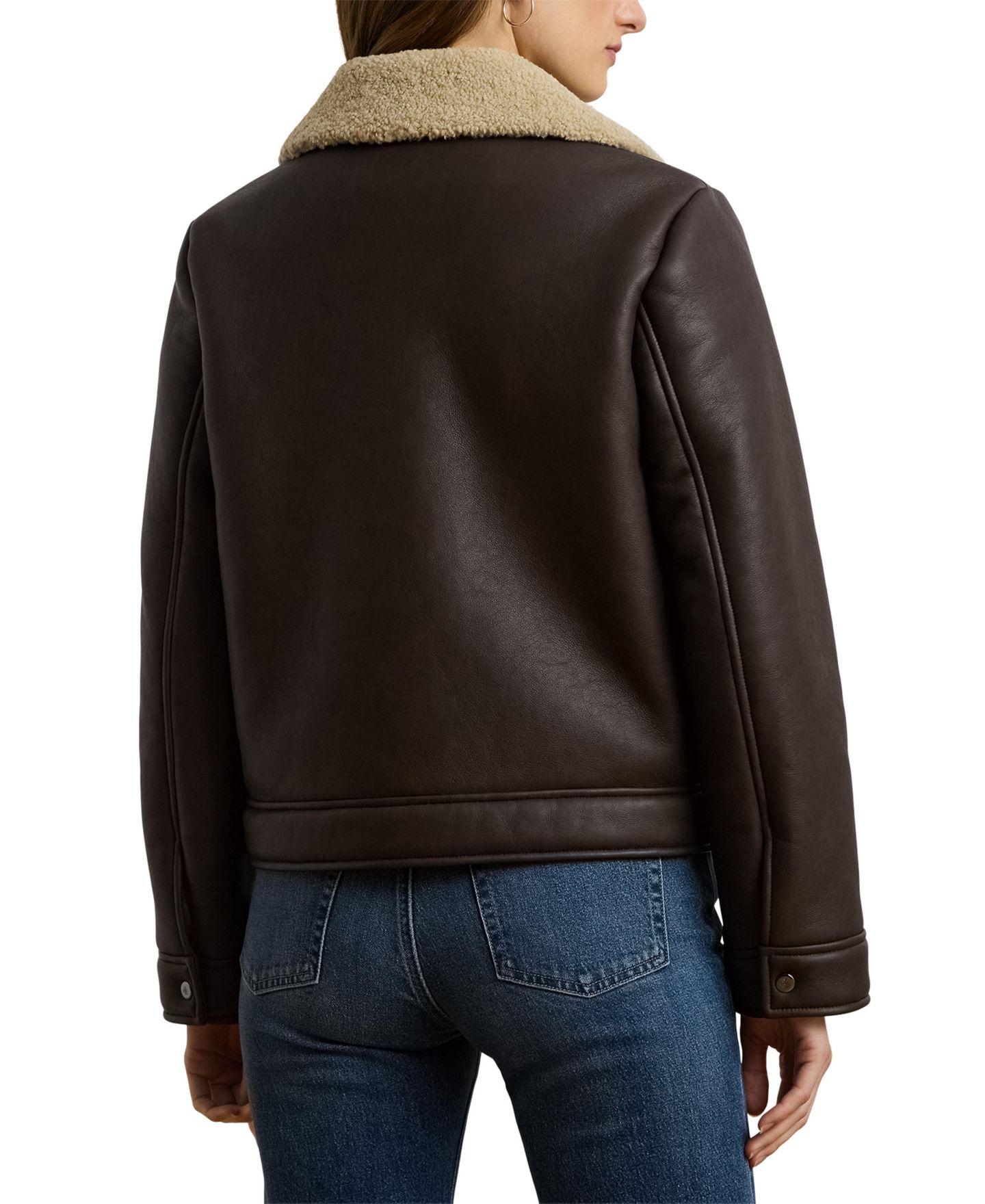 Женская куртка Lauren Ralph Lauren Fleece-Collar Faux-Leather, цвет: Коричневый — фото 4