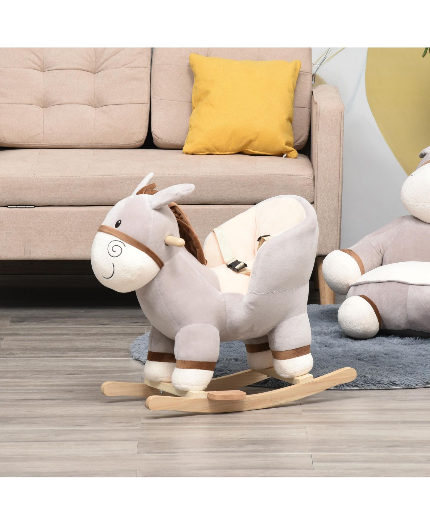 Детская мягкая игрушка Glintex Donkey Rocker Plush Sound Rocking Horse, 88-lb Capacity, Ages 18-36 Months, цвет: Светлый серый — фото 8