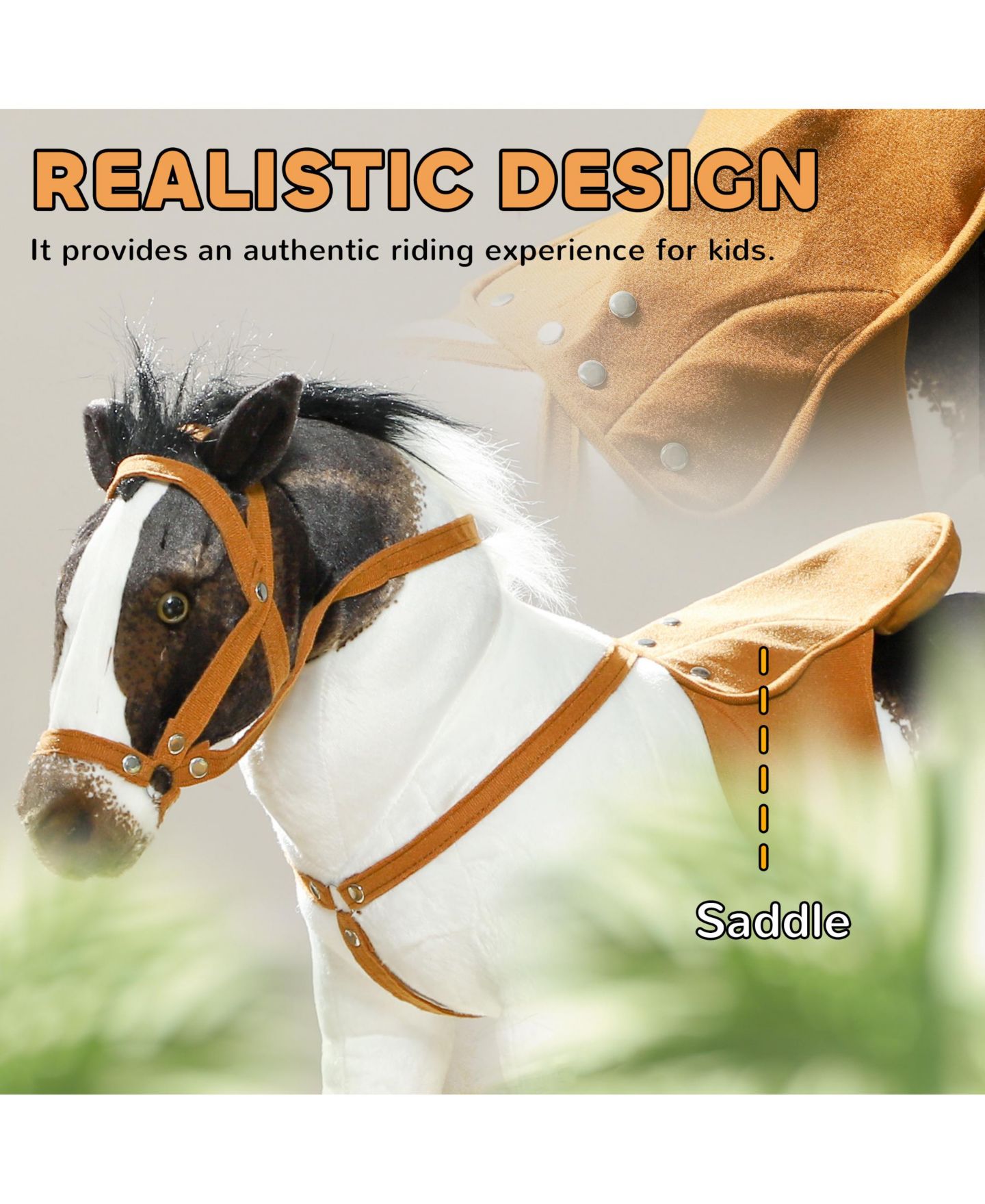 Детская игрушка Glintex Ride-On Horse Toy with Neighing Sound and Steel Frame, 33.5" L, 132-lb Capacity, Ages 3-8, цвет: Коричневый — фото 8