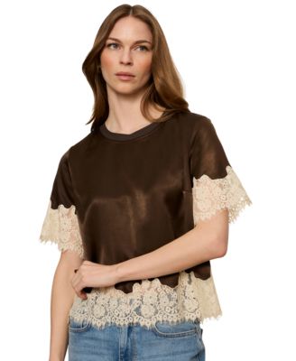 Women's One Of A Kind Satin Lace-Trim Blouse