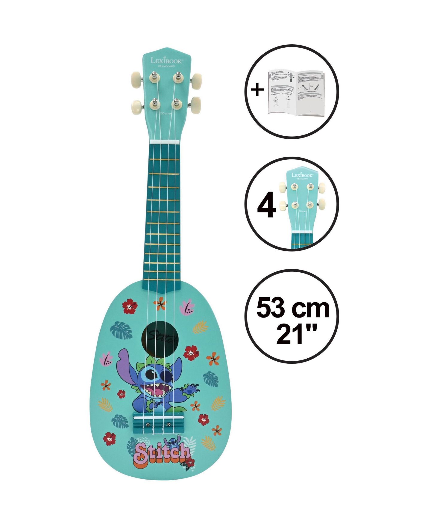 Детская игрушка Disney Stitch My first wooden ukulele, 4 nylon strings, 53 cm, guide included, цвет: Синий — фото 2