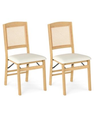Folding Dining Chairs Set of 2 Rubber Wood Chairs with Linen Padded Seat