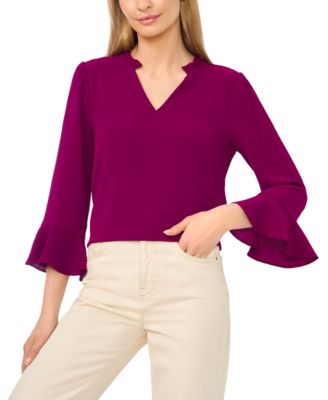 Women's 3/4 Sleeve Ruffle-Sleeve V-Neck Blouse