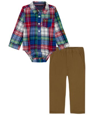 Baby Boys' Long-Sleeve Plaid Shirt Bodysuit and Pants, 2-Piece Set
