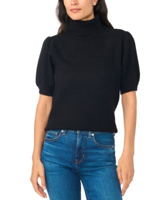 Women's Turtleneck Puff-Sleeve Short-Sleeve Sweater