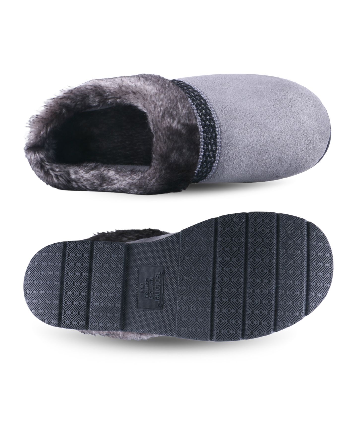 Женские сабо Isotoner Signature Clara Faux-Fur Trim Cushioned Footbed Clog Mules, цвет: Пепельный — фото 4