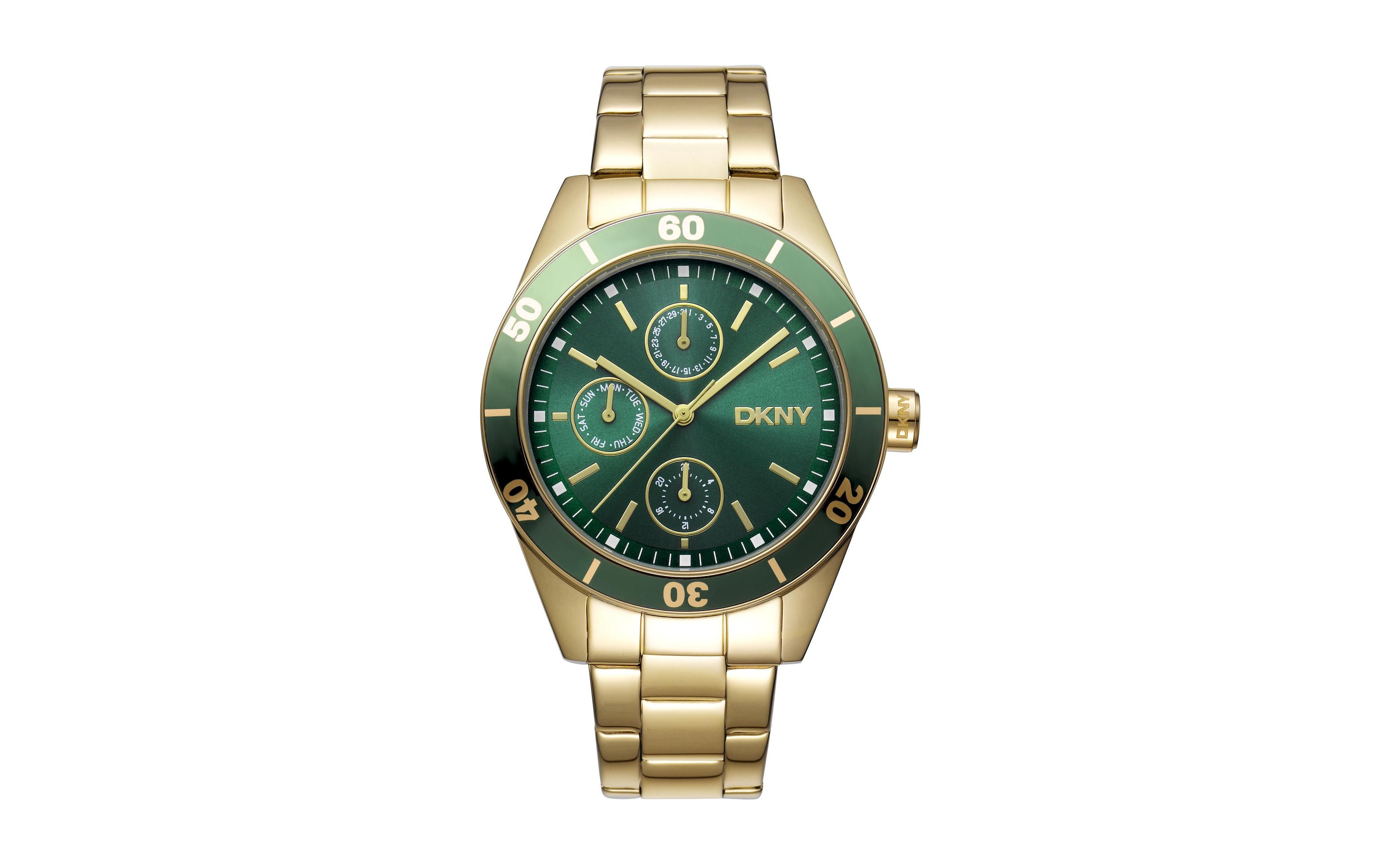 Dkny Women's Quartz Active Green Dial Water-Resistant Gold-Tone Stainless Steel Bracelet Watch, 38 mm