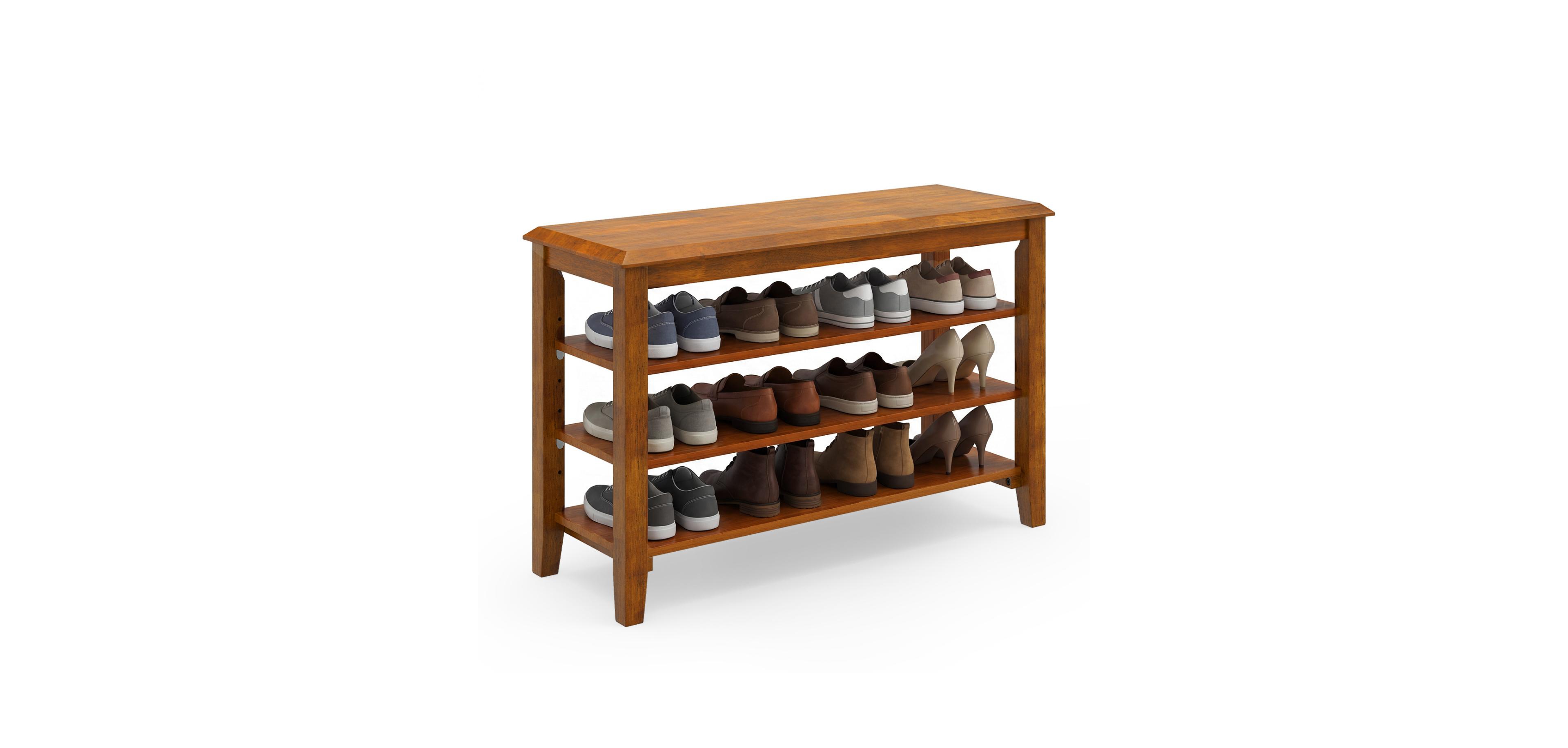Mecale 3 Tier Shoe Rack Bench with Adjustable Shelves for Entryway and Living Room