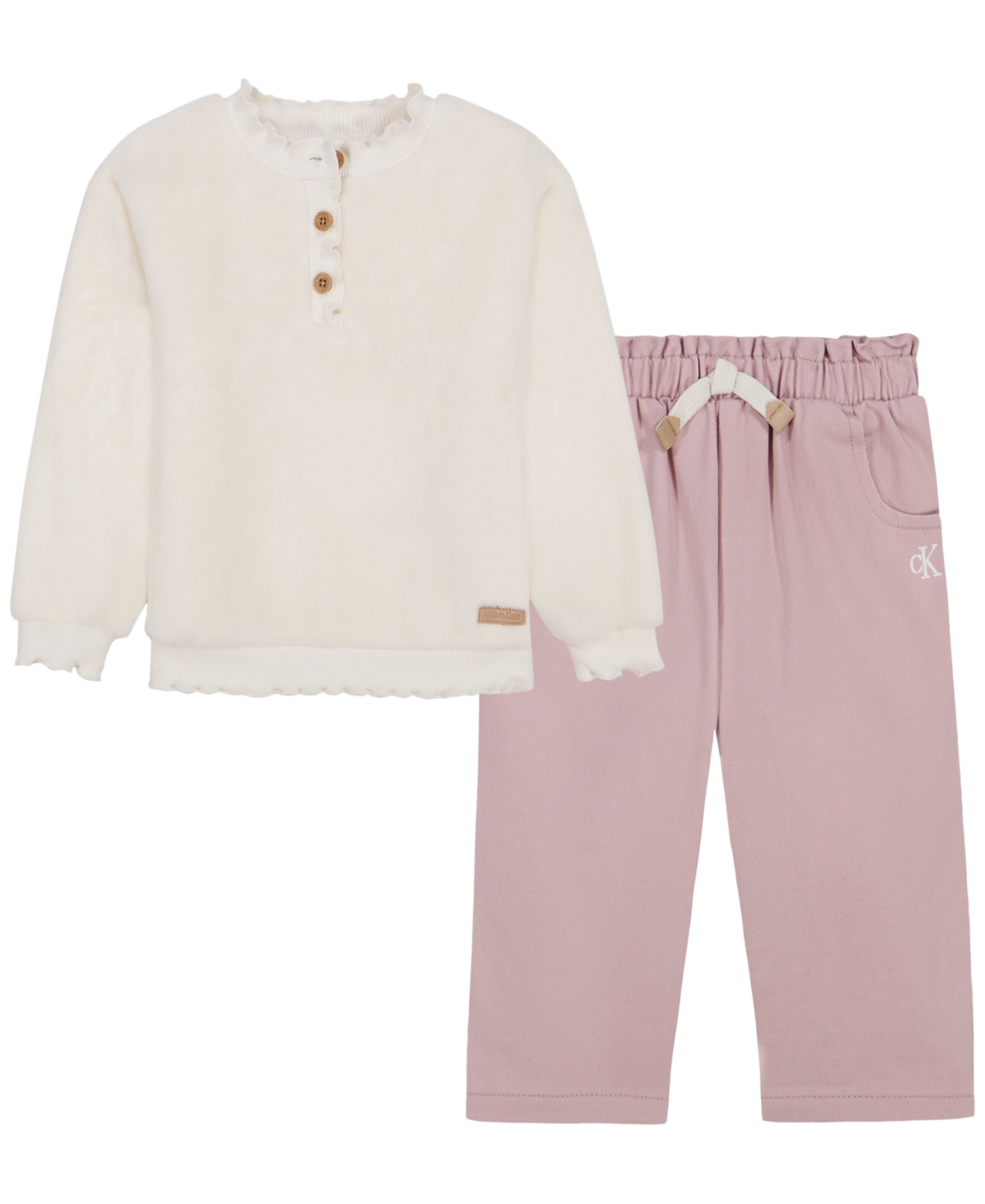 Calvin Klein Baby Girls' Long-Sleeve Sherpa Top and Pants, 2-Piece Set
