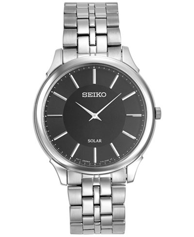 Seiko Men's Solar Slimline Stainless Steel Bracelet Watch 39mm SUP865