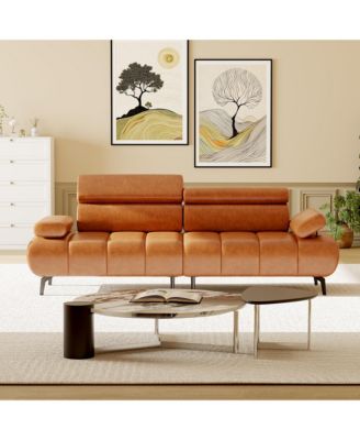 Modern Modular Sofa, 87" 3 Seater PU Leather Couch with Adjustable Headrest, Armrest, Heavy Duty for Living Room
