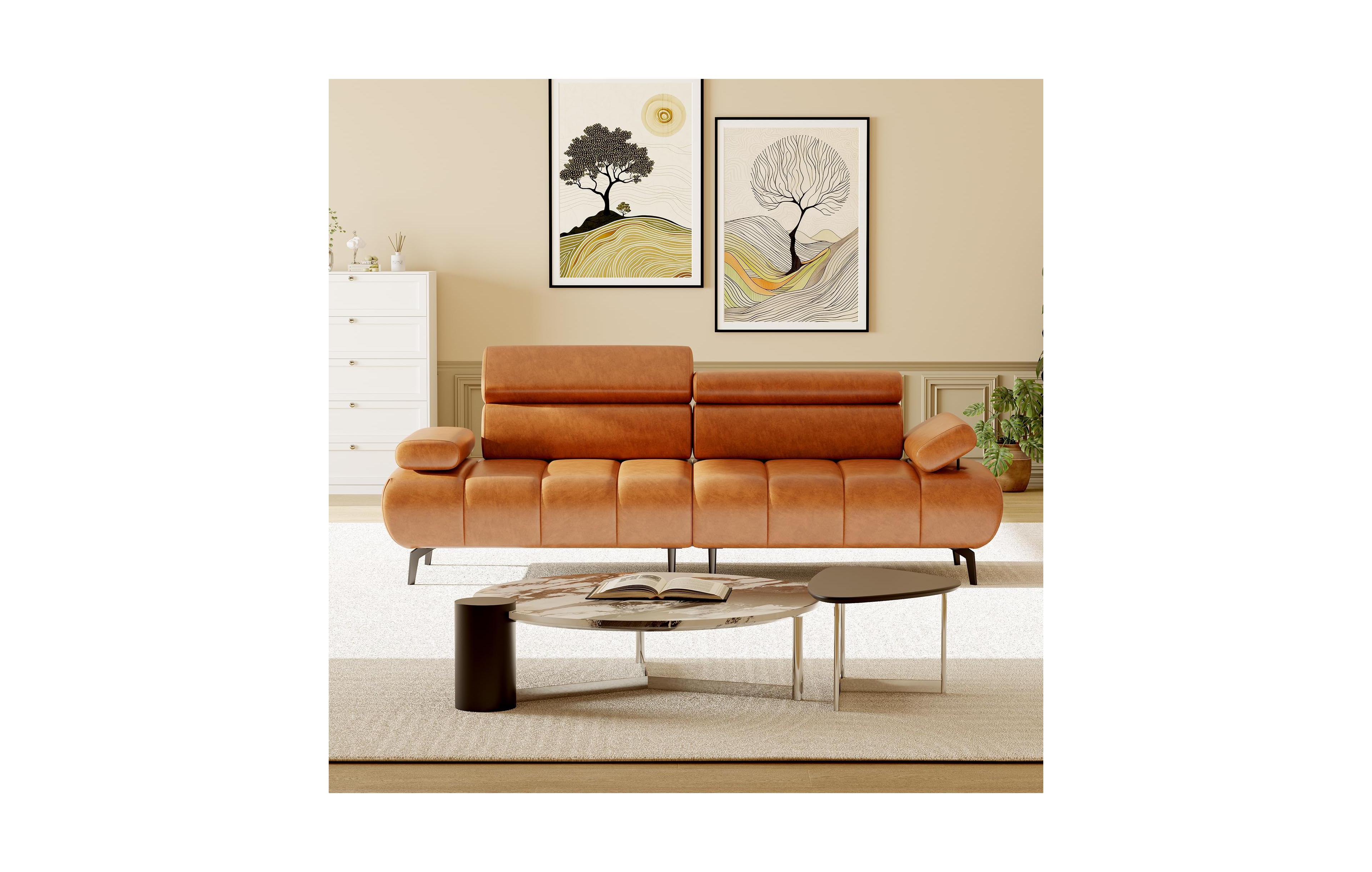 homfan Modern Modular Sofa, 87" 3 Seater Pu Leather Couch with Adjustable Headrest, Armrest, Heavy Duty for Living Room