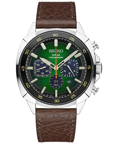 Seiko Men's Solar Chronograph Recraft Brown Leather Strap Watch 43mm SSC513