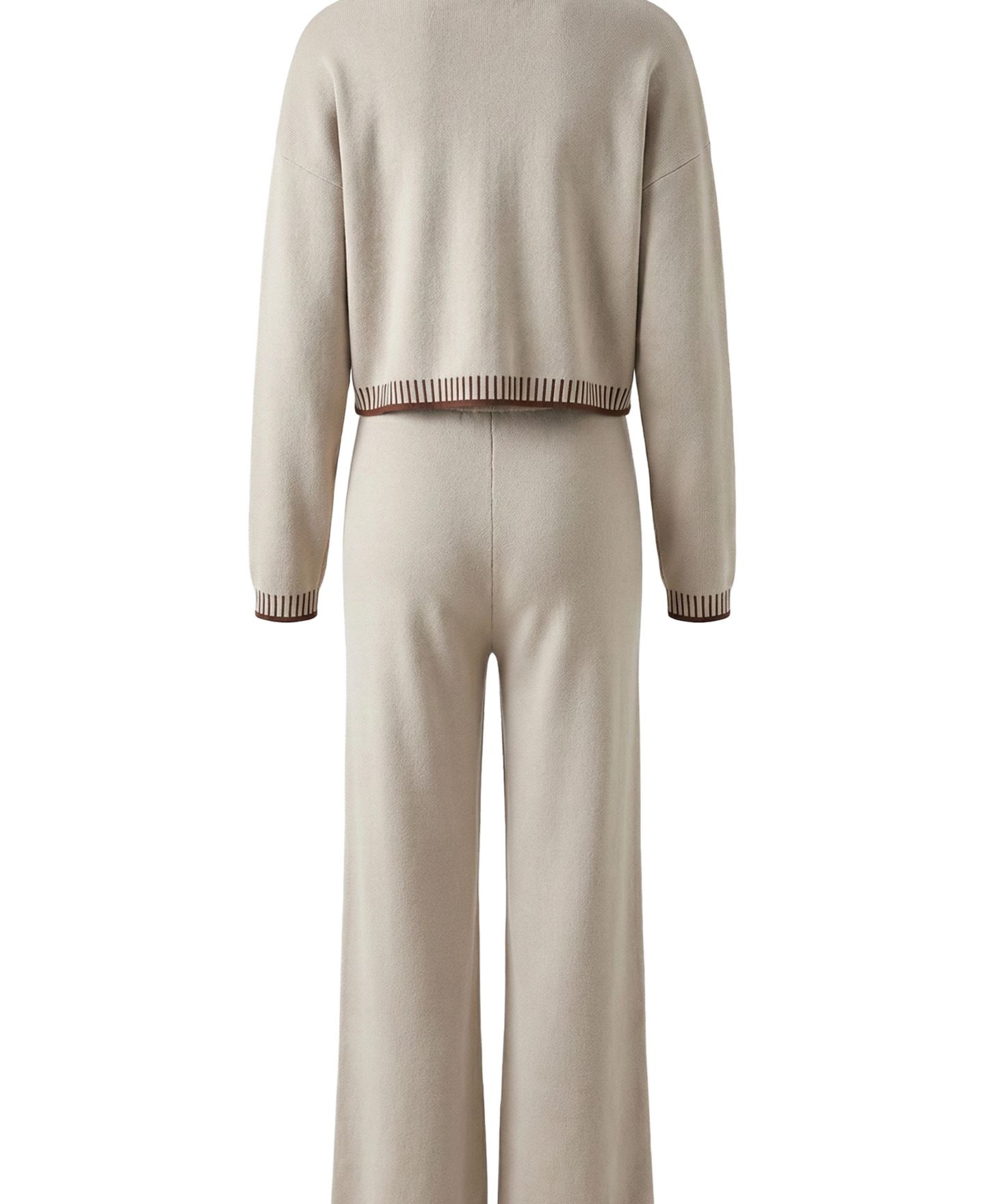Женский комплект Modenaire Knit Contrast-Trim V-Neck Cropped Cardigan and Wide-Leg Pants, 2-Piece Set, цвет: Бежевый — фото 9