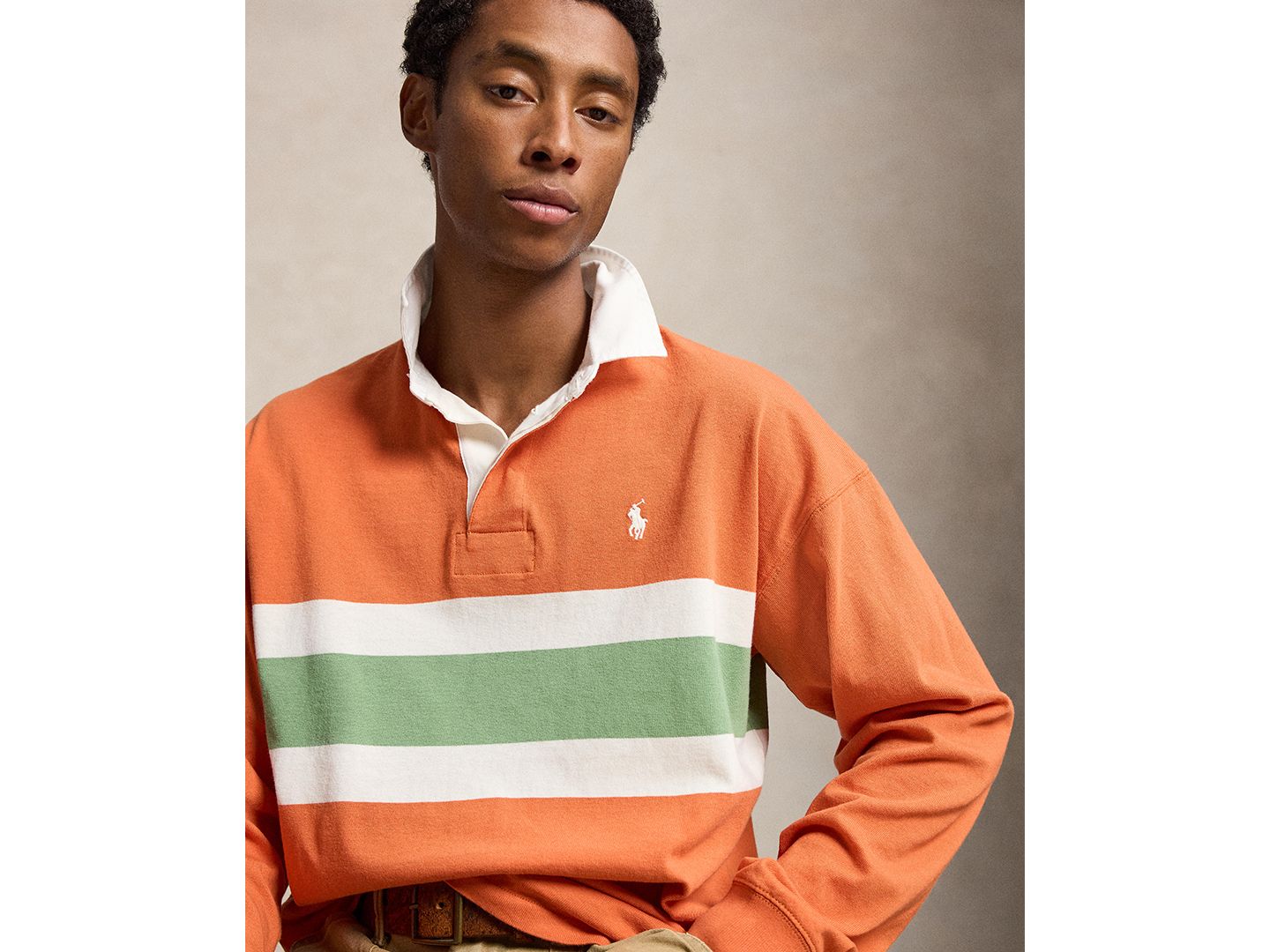 Мужская рубашка Polo Ralph Lauren Big Fit Striped Rugby, цвет: Небесно-голубой разноцветный — фото 3