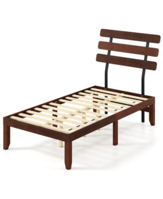Twin Size Bed Frame 15.5 Inch Solid Wood Platform Bed with Retro Headboard