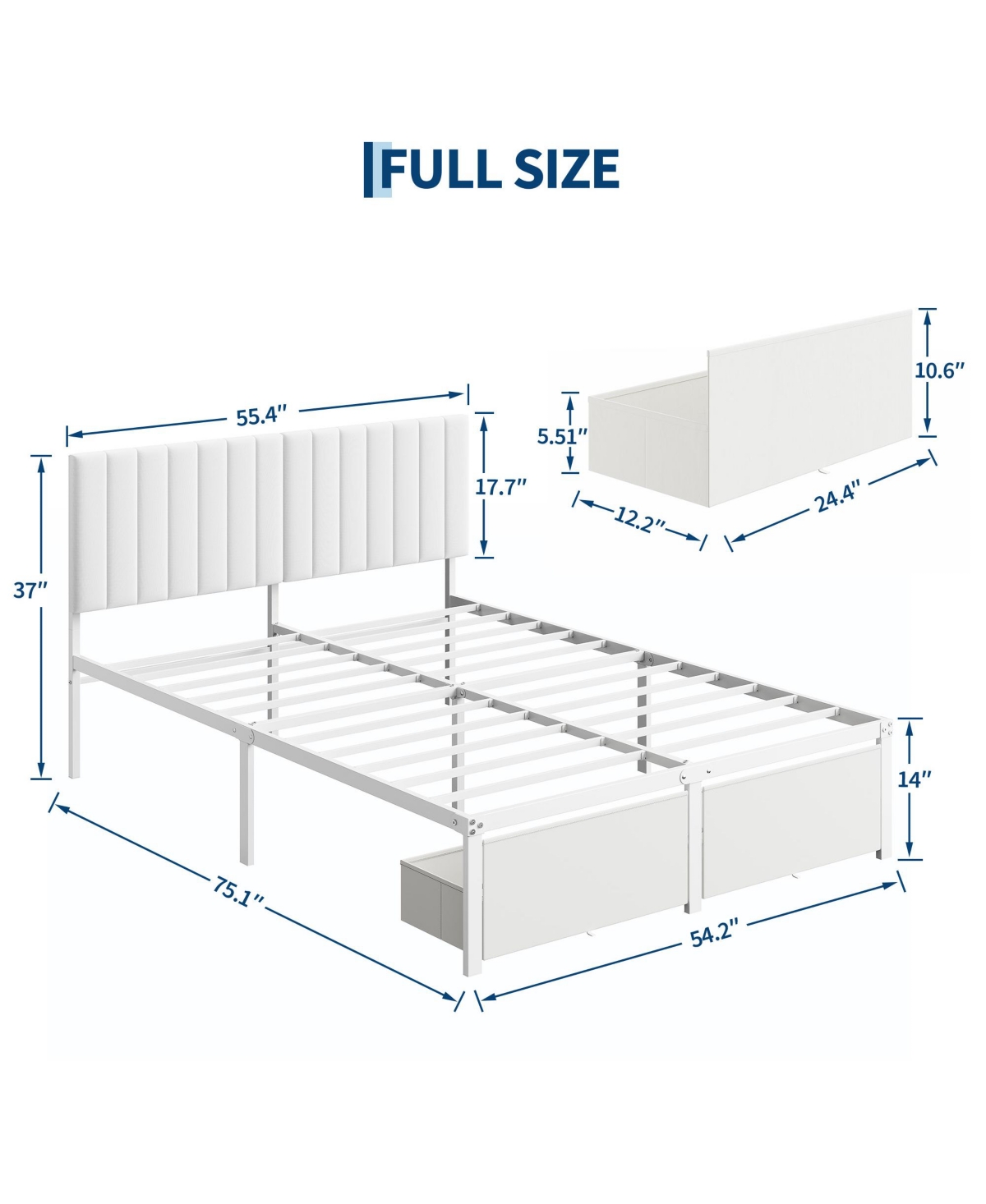 homfan Bed Frame with Upholstered Headboard, Adjustable Headboard Iron Platform Bed, No Box Spring Needed