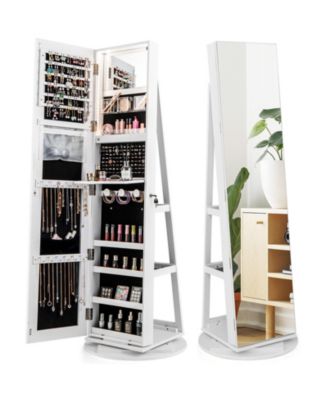 360degree(s) Rotating Mirrored Jewelry Cabinet Armoire 3 Color LED Modes