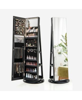 360degree(s) Rotating Mirrored Jewelry Cabinet Armoire 3 Color LED Modes