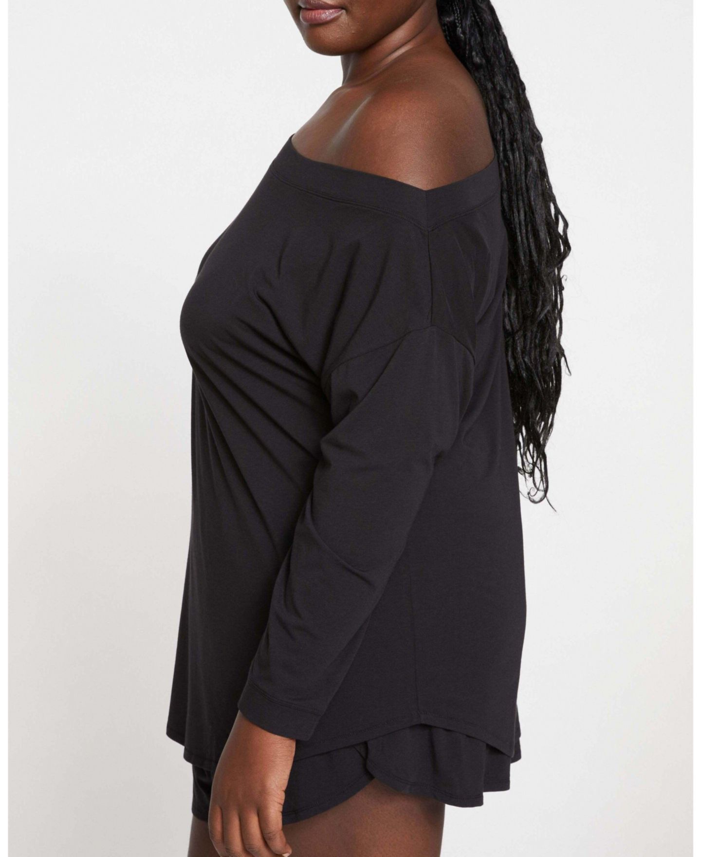 Женский топ Universal Standard Plus Size Ultimates Dolci Off-the-Shoulder Long-Sleeve Lounge, цвет: Чёрный — фото 3