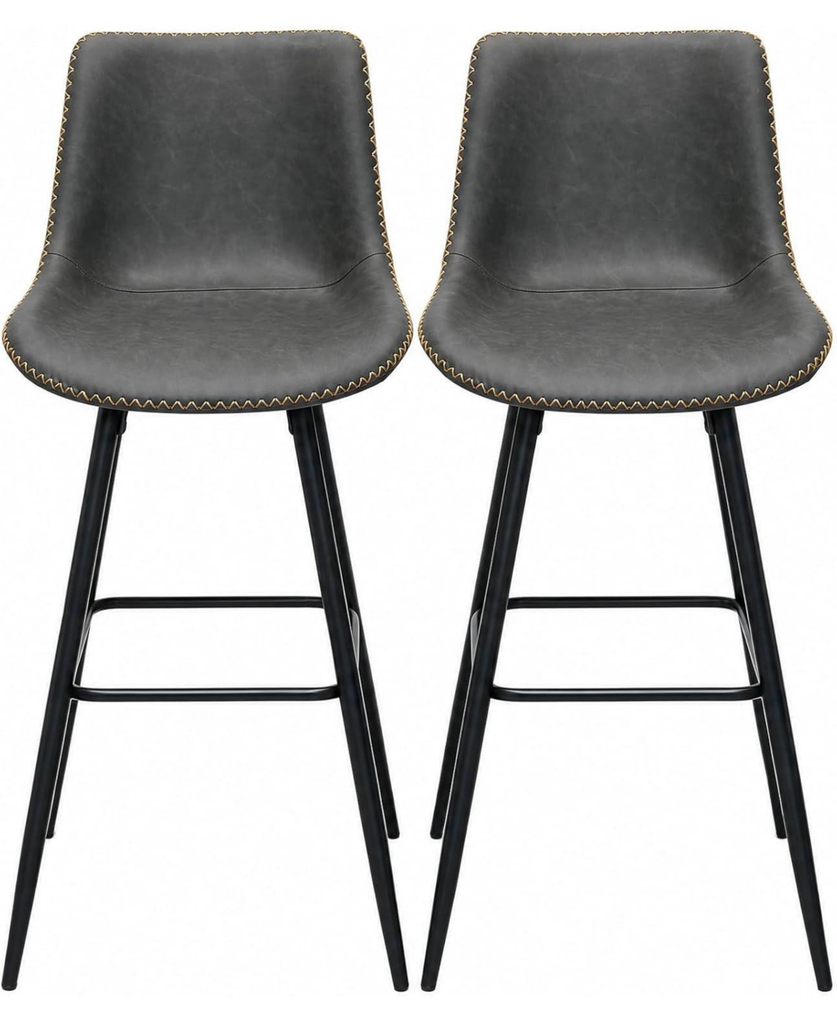 homfan Bar Stools Set of 2 with Backs, Counter Height Faux Leather Barstools, Metal Legs, Sawtooth Stitching, 350 lb