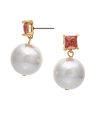 Cubic Zirconia/Pink Imitation Pearl Drop Earrings