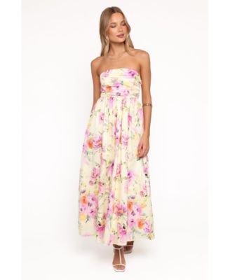 Women's Magdalena Strapless Floral-Print Pleated-Bodice Maxi Dress