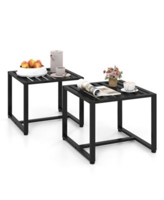 Set of 2 Metal End Tables with Slatted Tabletop