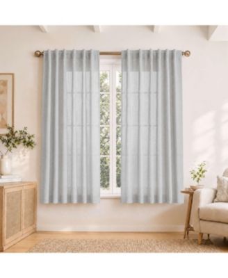 Short Linen Blend Light Filtering Curtains for Living Room (2 Panels), 52"x54"