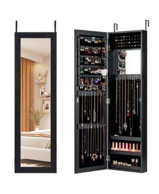 Full Length Mirror Jewelry Cabinet with Ring Slots and Necklace