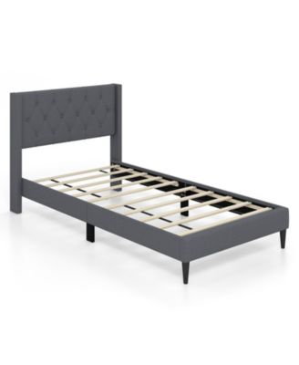 Twin Size Upholstered Platform Bed with Button Tufted Wingback Headboard