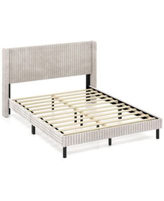 Queen Size Velvet Bed Frame with Vertical Channel Tufted Wingback Headboard