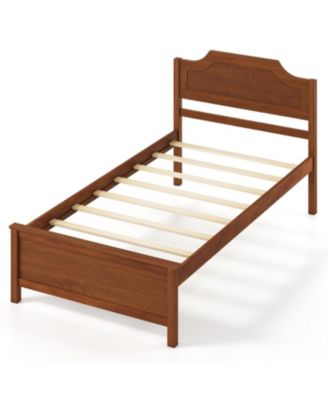Multiple Size Solid Wood Platform Bed Frame with Headboard in Walnut Twin Size