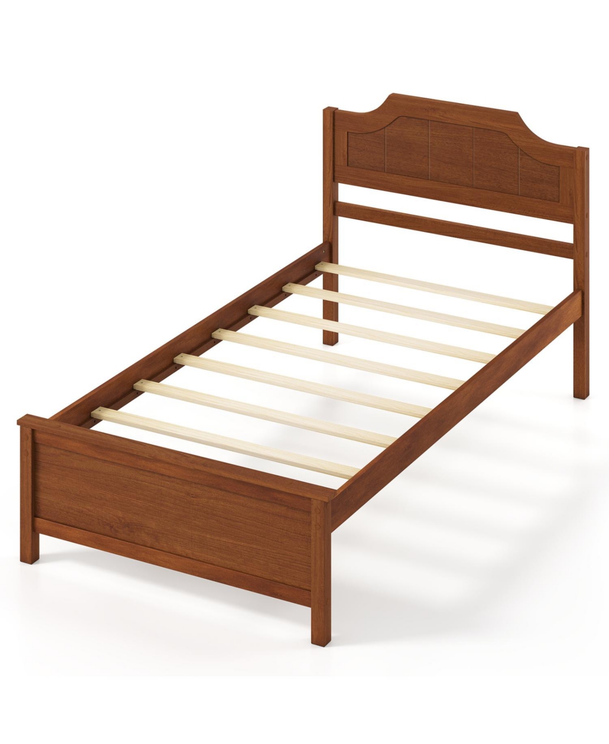 Mecale Multiple Size Solid Wood Platform Bed Frame with Headboard in Walnut Twin Size