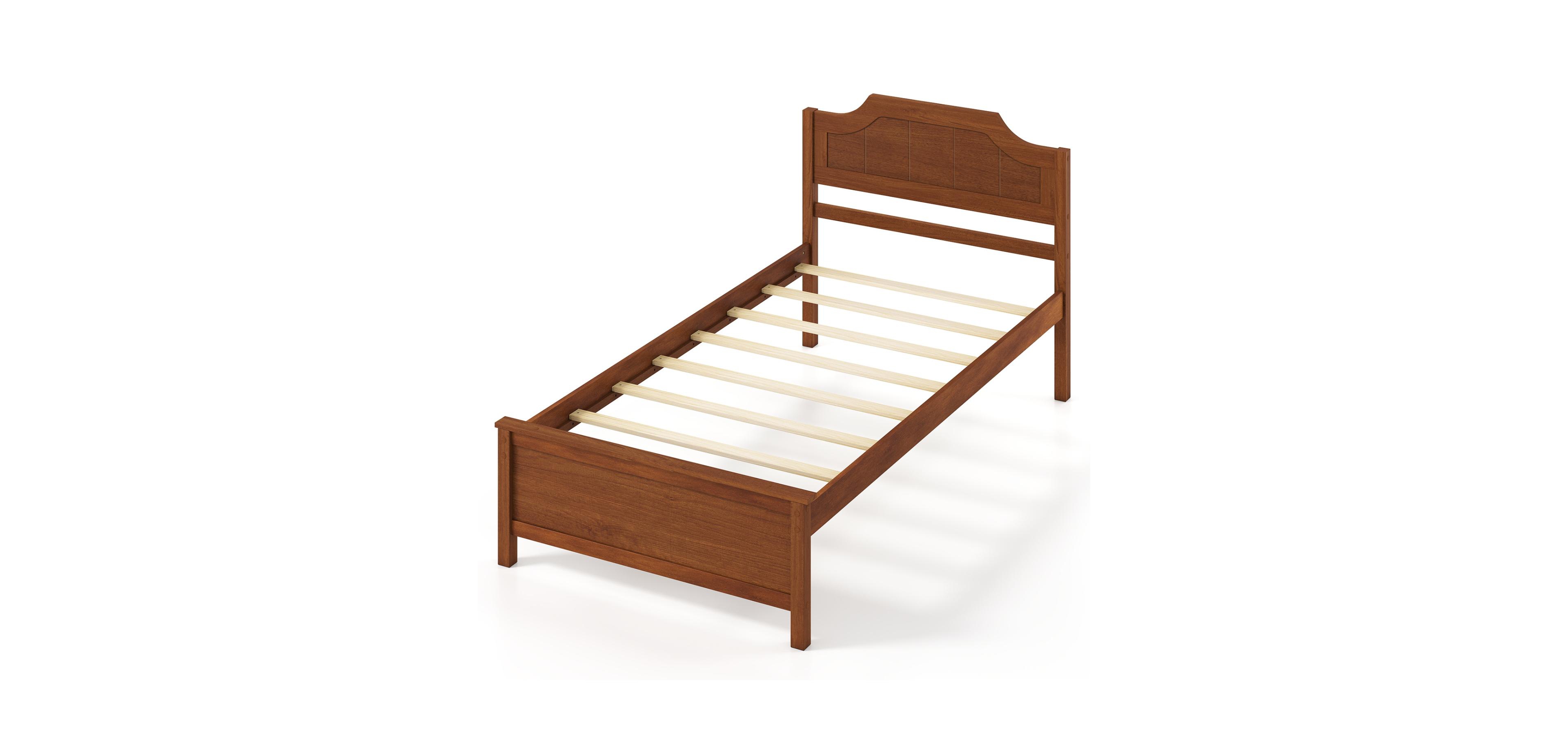 Mecale Multiple Size Solid Wood Platform Bed Frame with Headboard in Walnut Twin Size