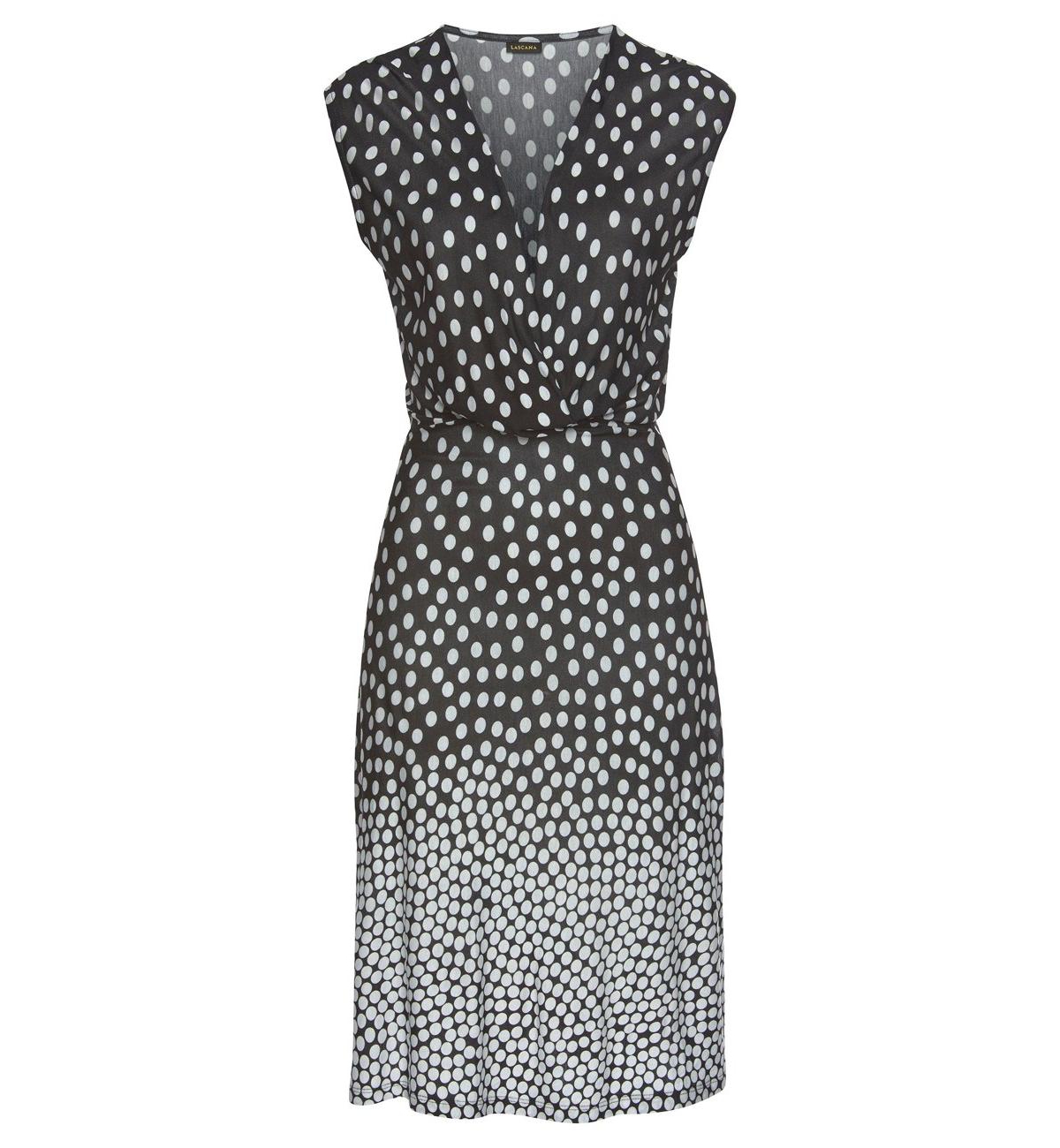 Lascana Women's Viscose Polka-Dot Print A-Line V-Neck Short Dress