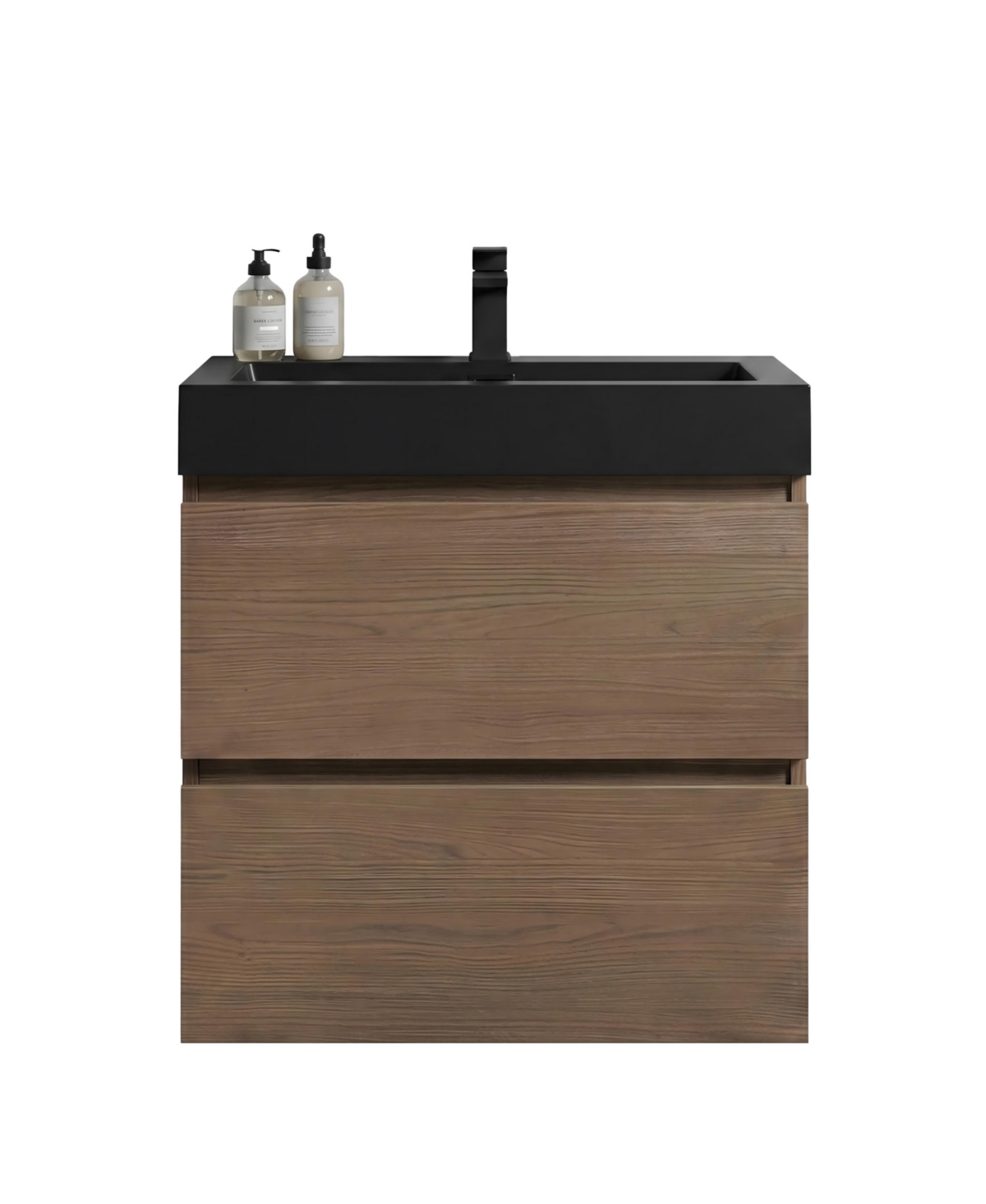 Thirtypeachy 24'' Wall Mounted Bathroom Vanity with Integrated Sink, Double Drawer Floating Bathroom Vanity, Pre-assembled - Black
