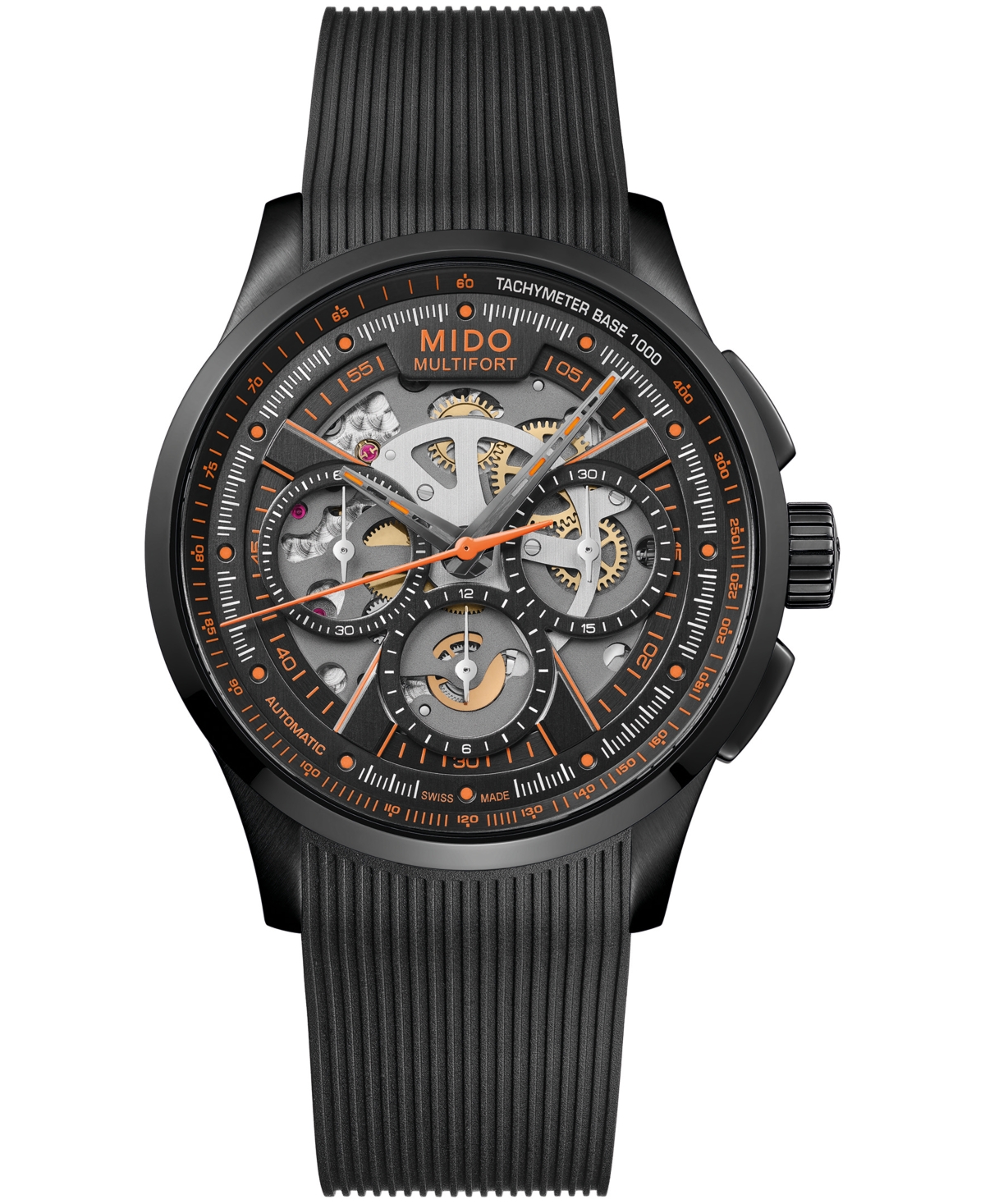 Mido Men's Automatic Multifort Skeleton Chronograph Black Rubber Watch, 43mm
