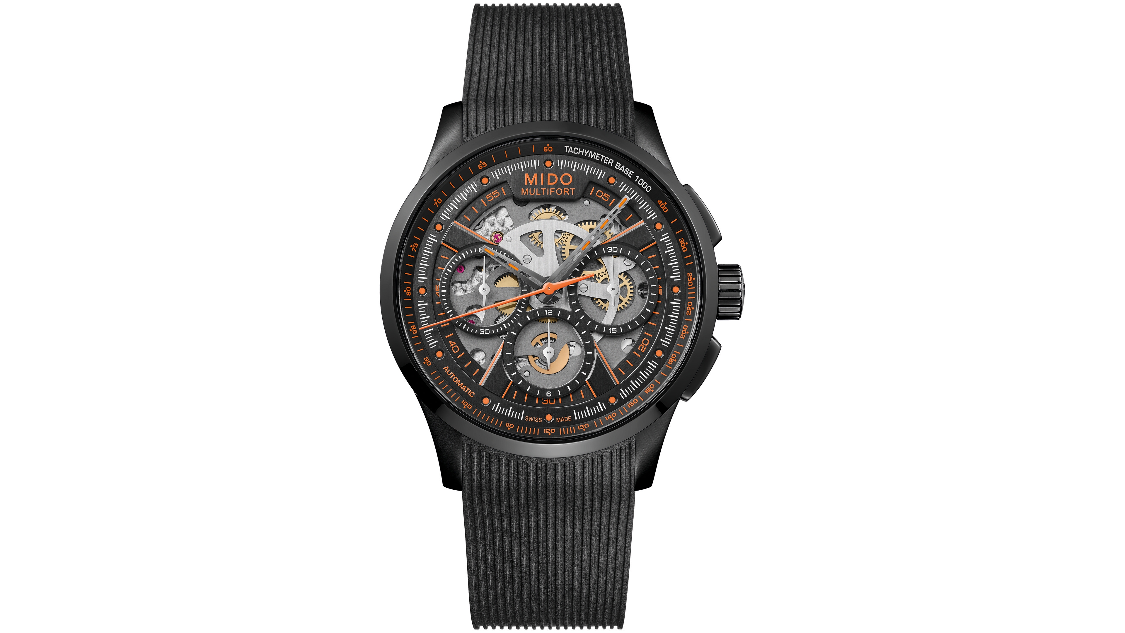 Mido Men's Automatic Multifort Skeleton Chronograph Black Rubber Watch, 43mm