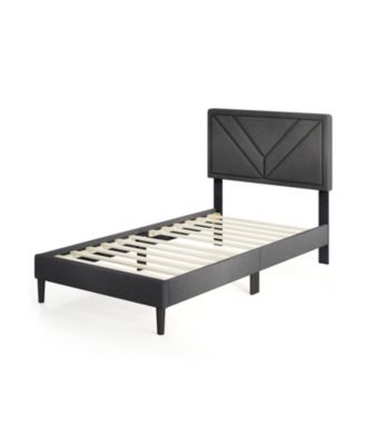 Upholstered Platform Bed with Tufted Headboard and Wooden Slats Twin Size